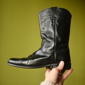 JUSTIN WOMEN'S ORIGINAL BLACK ROPER BOOTS - ROUND TOE size 7 A